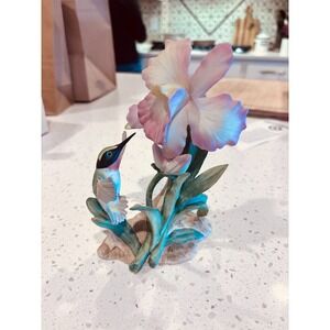 Hummingbird Pink Orchid Flower Porcelain Figurine HomCo Masterpiece Series 1985
